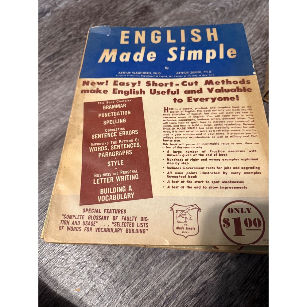 Vintage English Made Simple Book 1958 A Waldhorn Zeiger Grammar‎ Writing Guide